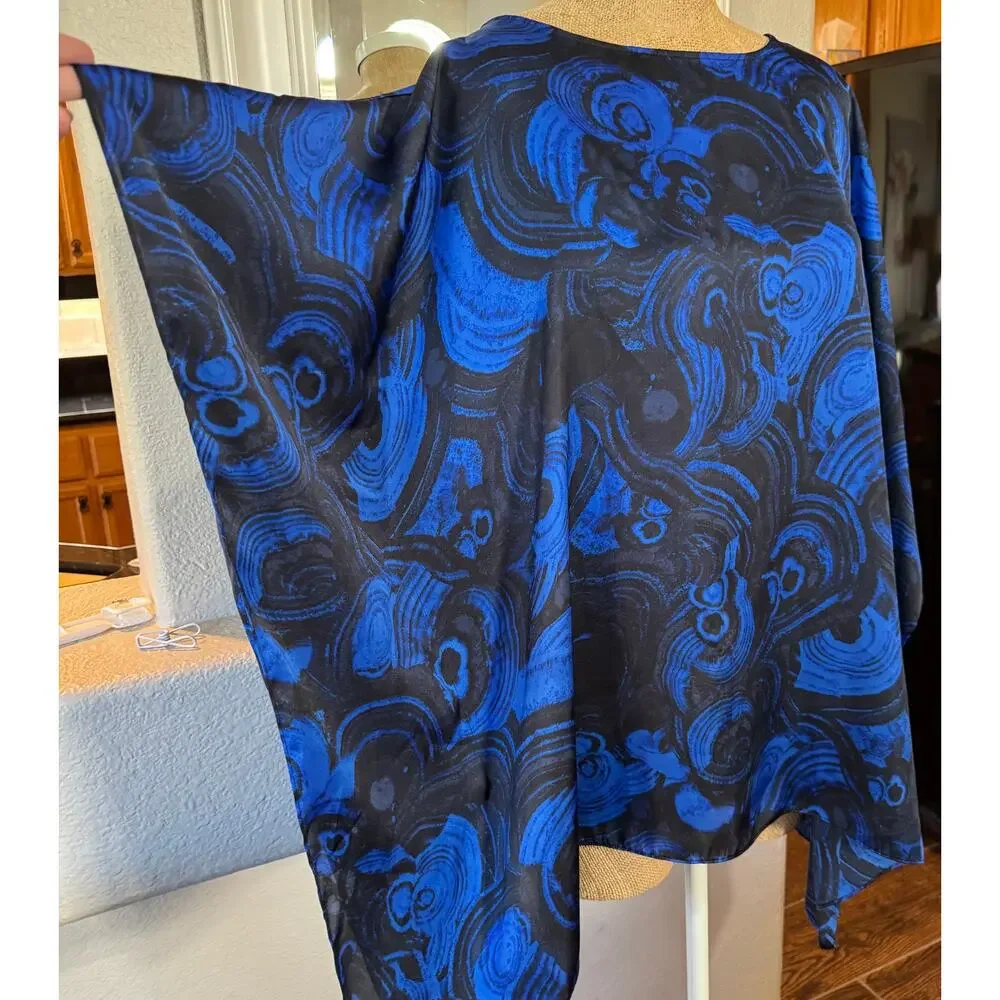 Michael Kors Swirl Print Satin Feel Tunic Flutter Top Size XL Beach Boho EUC